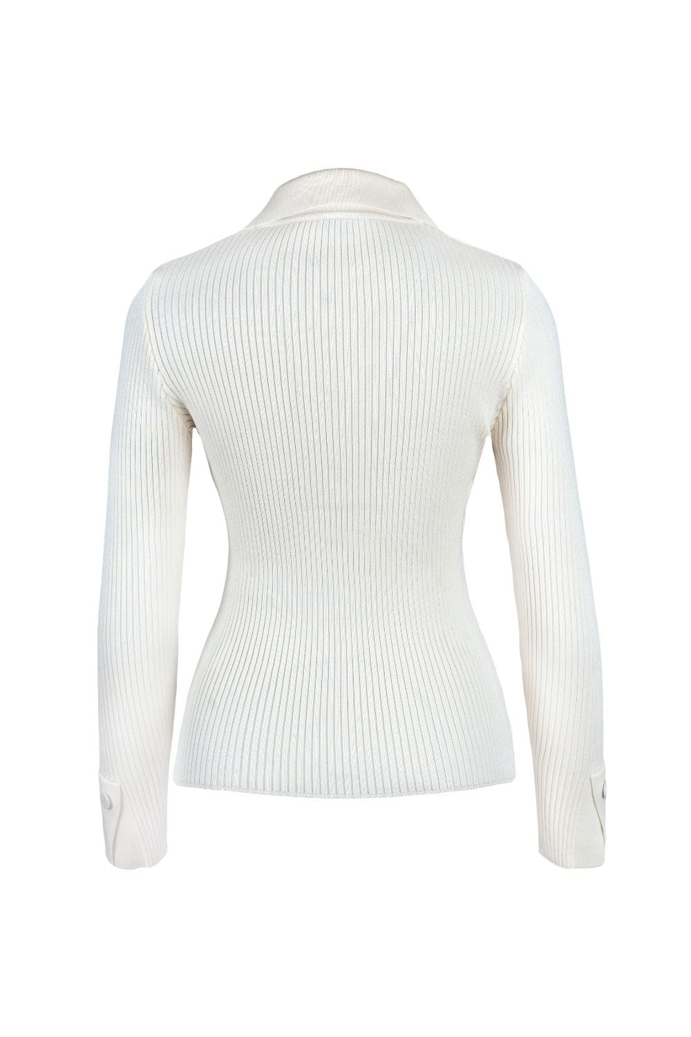Cream Polo-Neck Knit Sweater